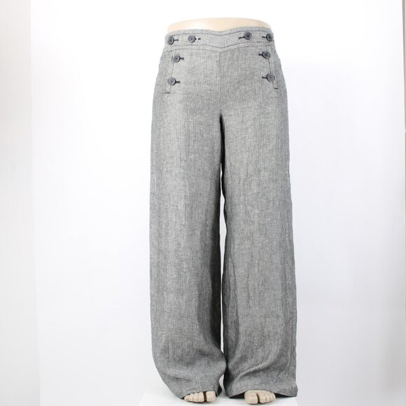 Max Studio Pant $118 Sz 14 x 34 Black White Button Front 100% Linen Pant - Picture 3 of 16